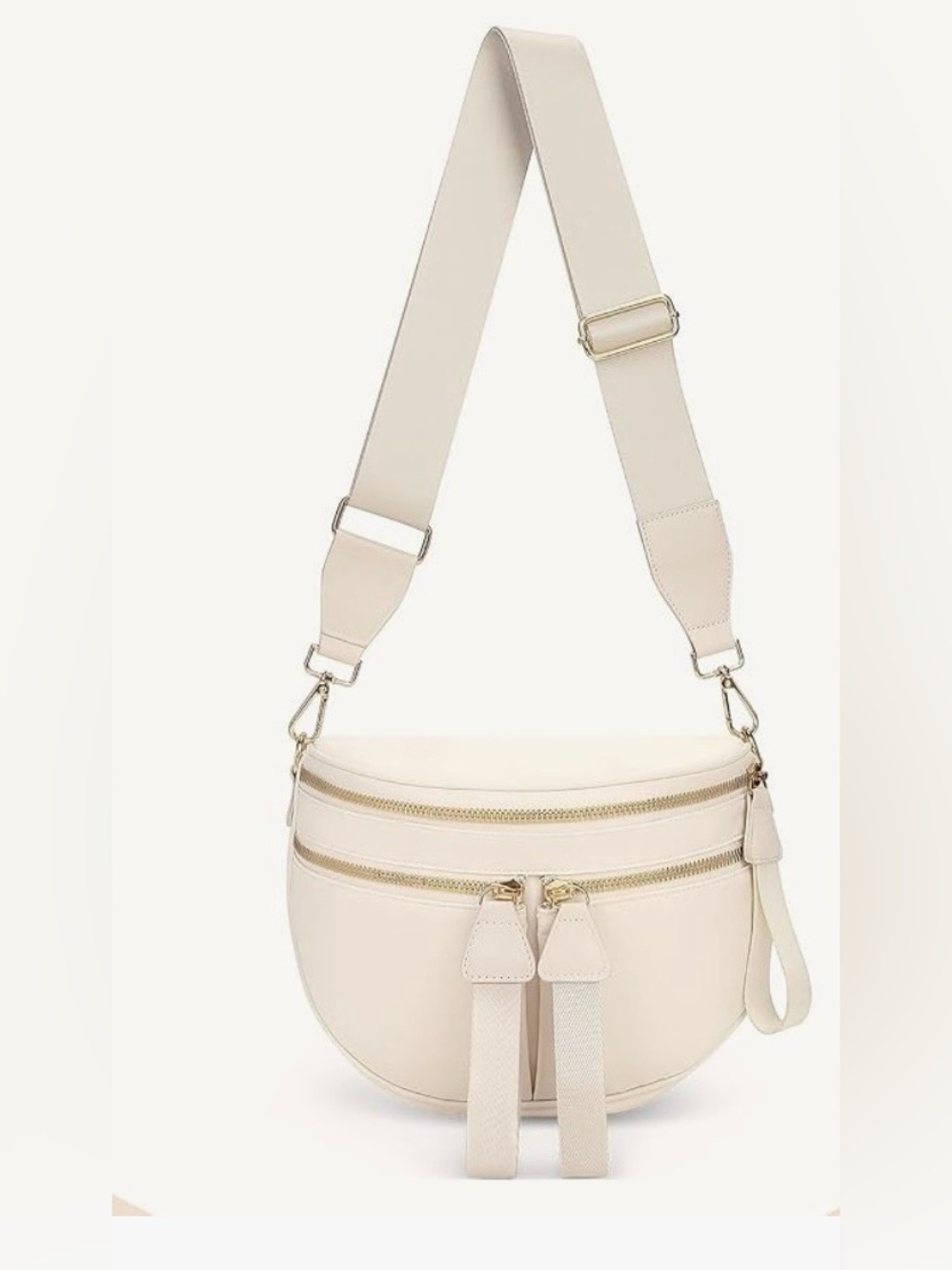 Cream Crossbody Saddle Bag with Wide Strap